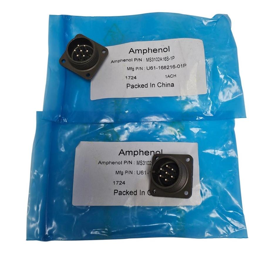 Used LOT OF 2 NEW AMPHENOL MS3102A16S-1P CIRCULAR CONNECTOR RECEPTACLES 7 POSITION