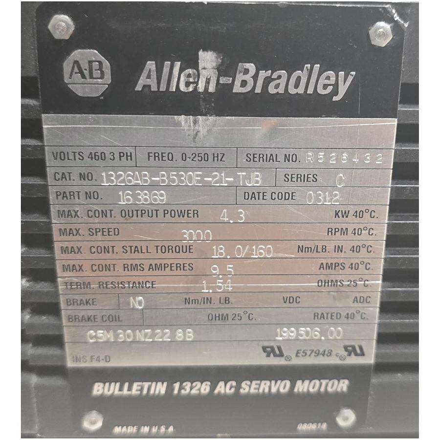 ALLEN BRADLEY 1326AB-B530E-21-TJB /C AC SERVO MOTOR 460V 4.3kW P/N 163869 NSNP