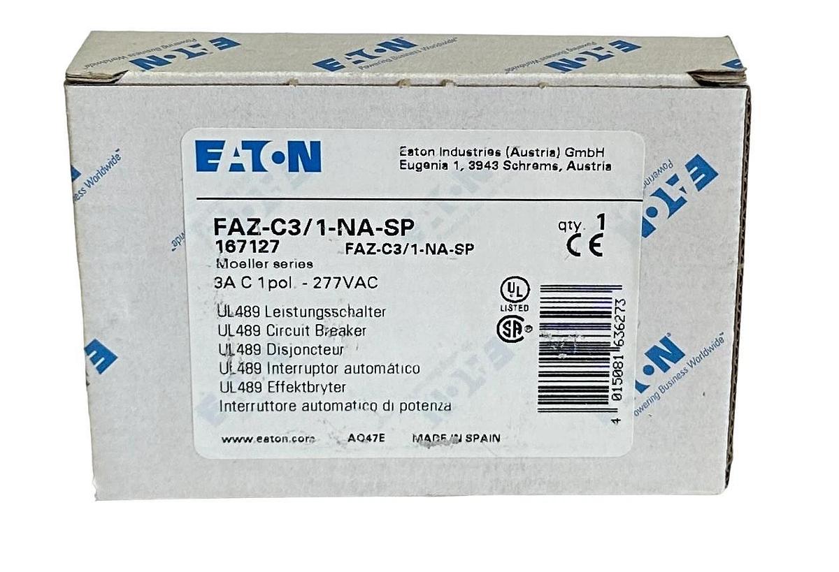 NEW EATON FAZ-C3/1-NA-SP / 167127 MOELLER SERIES 3A CIRCUIT BREAKER 1P 277VAC
