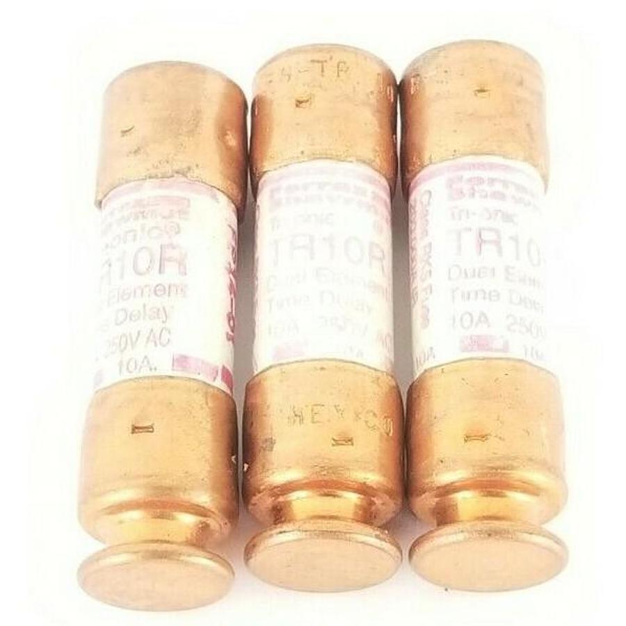 Used LOT OF 3 FERRAZ SHAWMUT TR10R TRI-ONIC DUEL-ELEMENT FUSES 250V AC, 10A