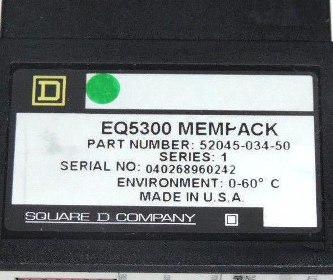 Used SQUARE D EQ5300 MEMPACK 52045-034-50 MEMORY MODULE SERIES 1, 5204503450