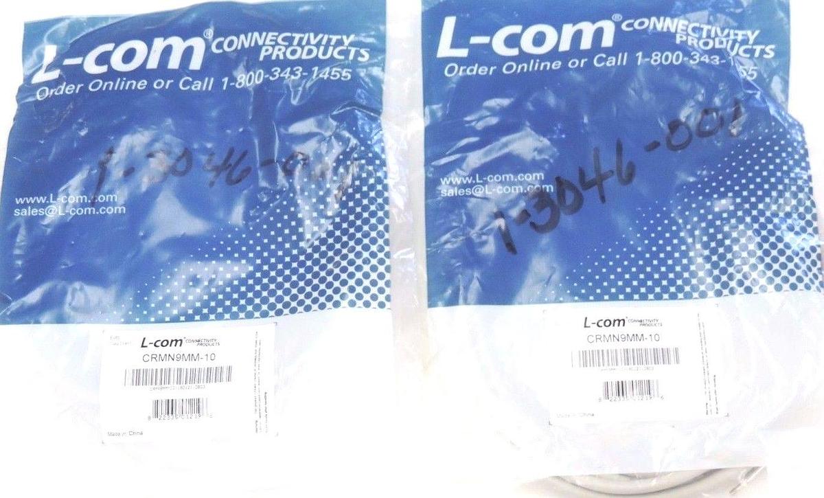 Used (2) NEW L-COM CRMN9MM-10 REVERSIBLE HARDWARE MOLDED D-SUB CABLE CRMN9MM10, 10FT