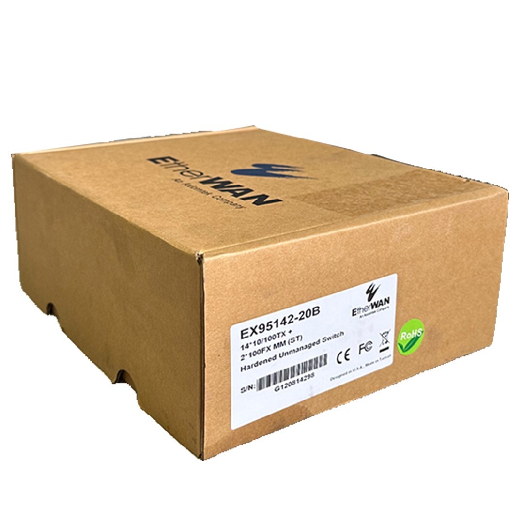 Used NEW EtherWAN EX95142-20B / EX9514220B HARDENED UNMANAGED SWITCH 16-PORT 10/100TX