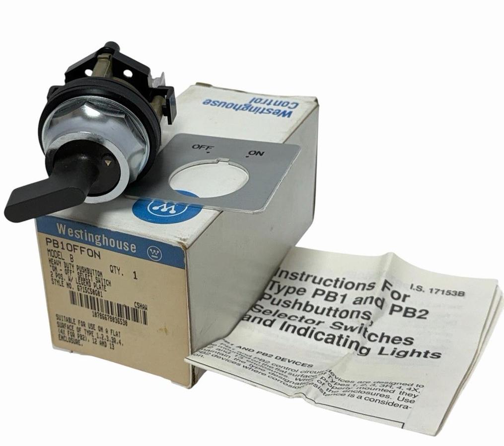 Used NIB WESTINGHOUSE PB1OFFON MODEL B HEAVY DUTY PUSHBUTTON "ON-OFF" 2-POS.
