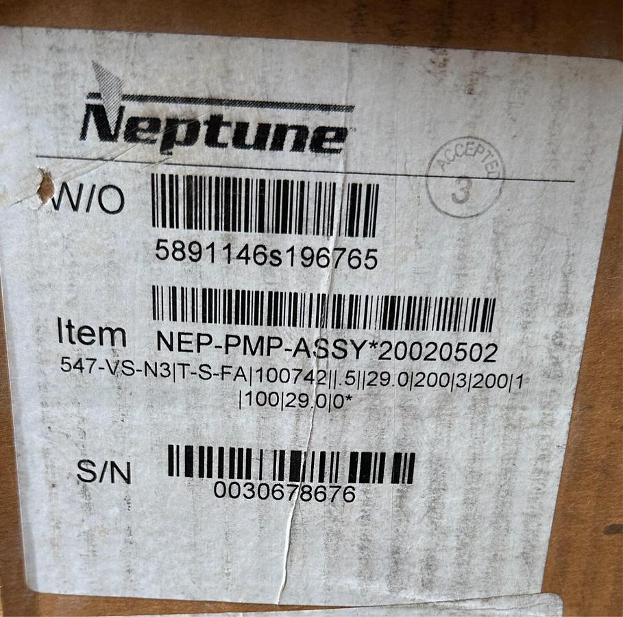 Used NEW NEPTUNE 547-VS-N3 / 547-VS-N3-T-S-FA-100742 HYDRAULIC PUMP W/ OPTIONS NSMP