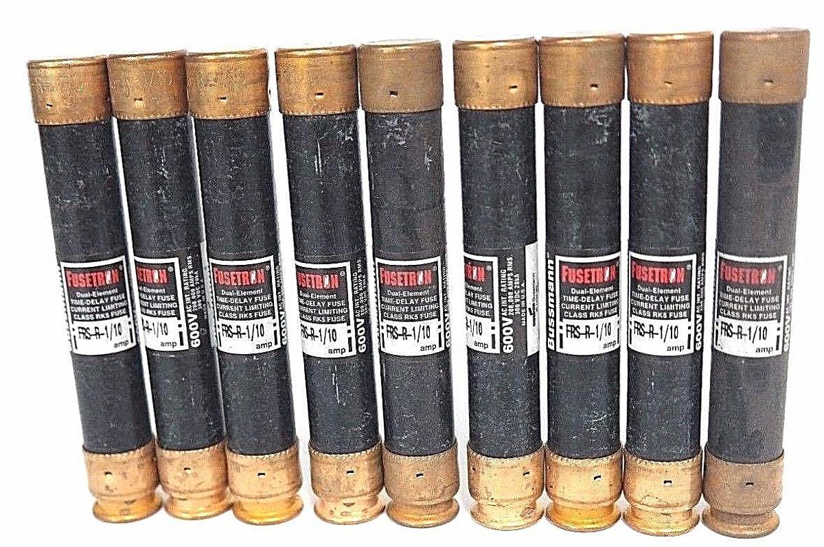 Used NIB COOPER BUSSMANN FRS-R-1/10 FUSETRON CLASS RK5 FUSES FRSR110, 600V (BOX OF 9)