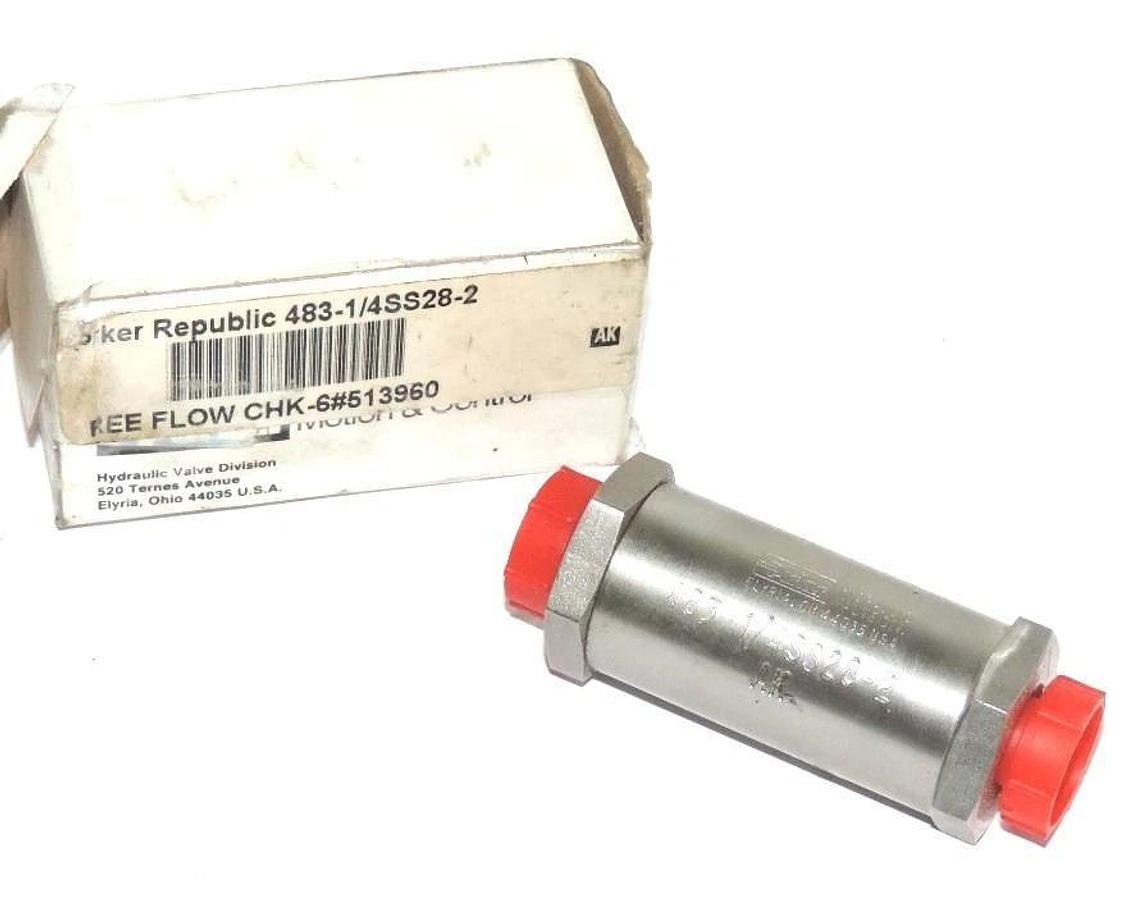 Used NEW PARKER HYDRAULIC VALVE DIV. 483-1/4SS28-2 FREE FLOW CHECK VALVE 48314SS282
