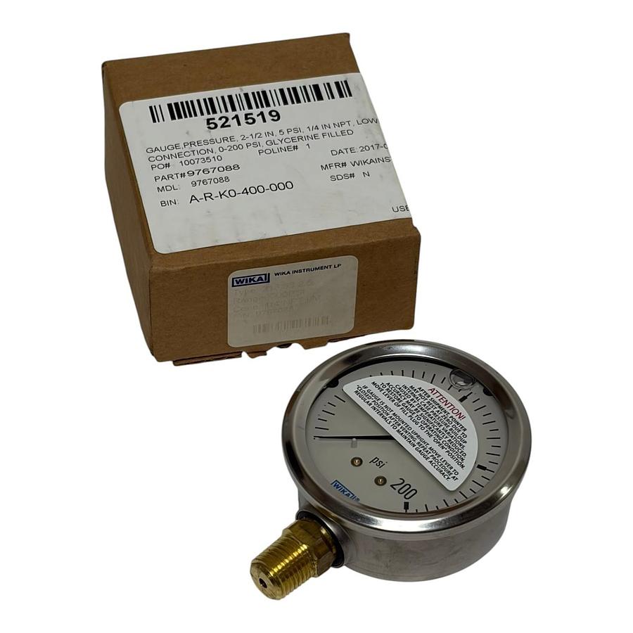 Used Wika 213.53 2.5" Pressure Gauge 0-200 PSI 1/4" NPT Glycerin Filled New in Box