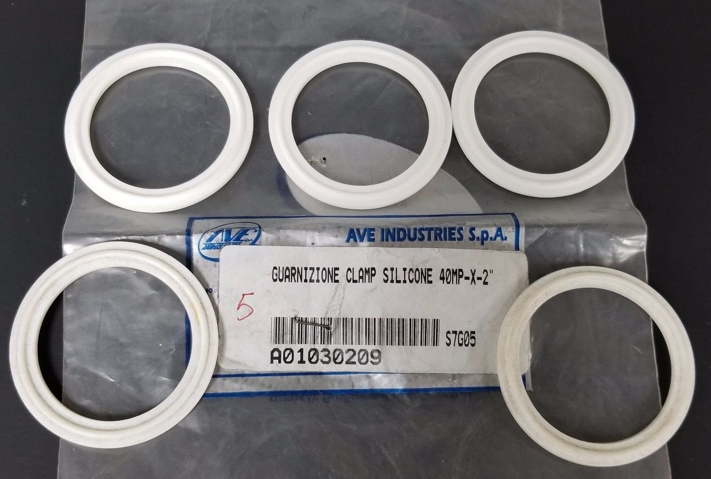 Used LOT OF 5 NEW AVE INDUSTRIES GUARNIZIONE CLAMPS SILICONE 40MP-X-2