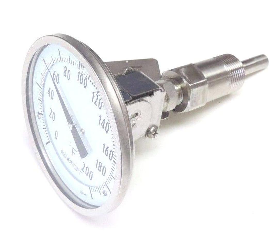 Used NEW ASHCROFT 559-TI-0370-B 5" BIMETAL THERMOMETER, 0-200 DEG F, 559TI0370B