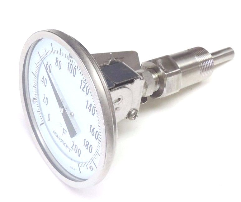 Used NEW ASHCROFT 559-TI-0370-B 5" BIMETAL THERMOMETER, 0-200 DEG F, 559TI0370B