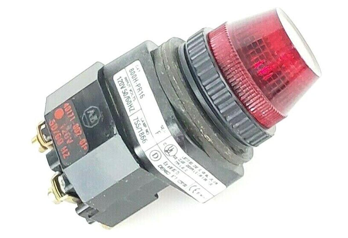 Used ALLEN BRADLEY 800H-PR16 PILOT LIGHT RED SER. F 120V 50/60HZ, 40171-002-01 COIL