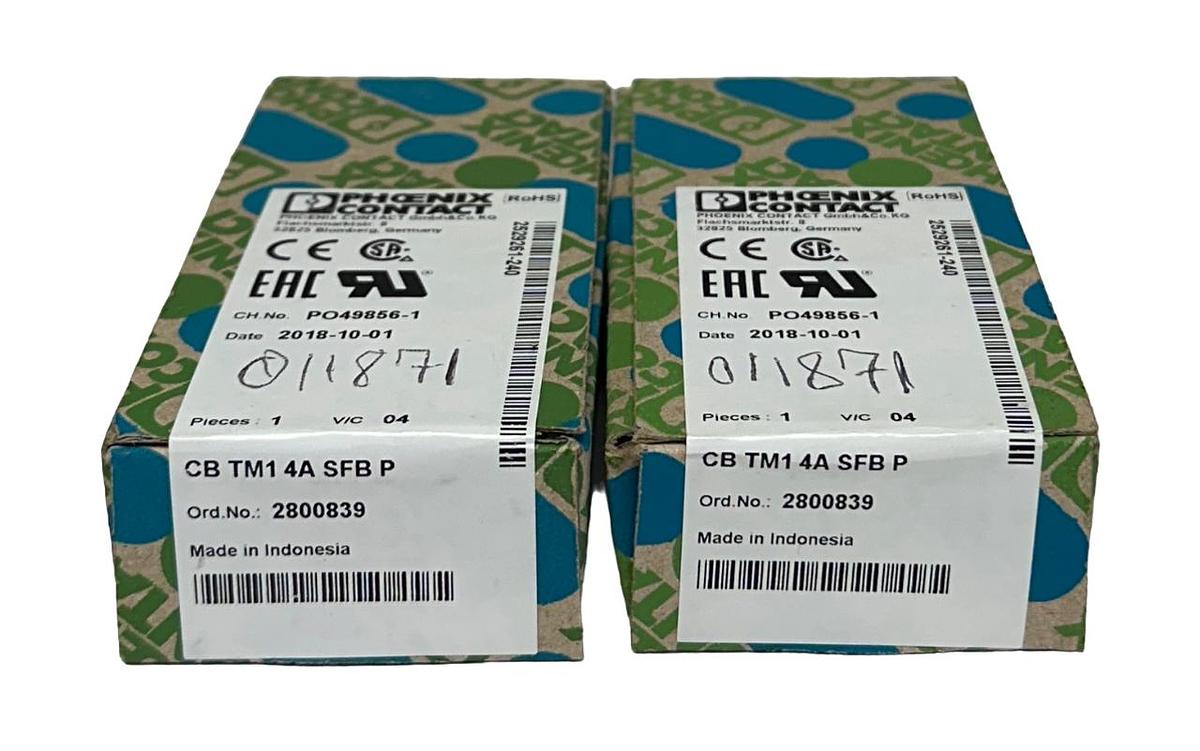 Used 2 PHOENIX CONTACT CB TM1 4A SFB P / 2800839 DEVICE CONNECTORS 50VDC 2.5kV NSMP