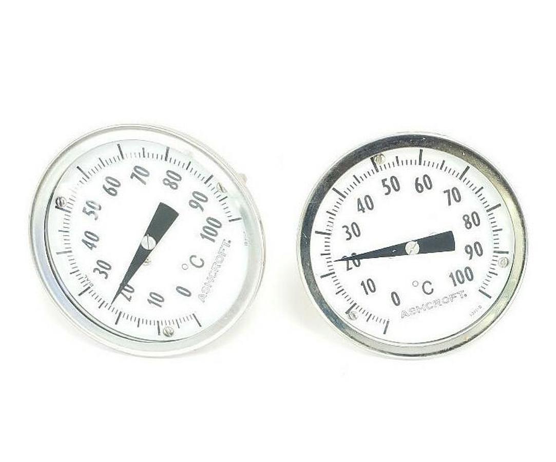 Used LOT OF 2 ASHCROFT 0-100 DEG C TEMPERATURE PROBES / THERMOMETERS, 4" STEMS