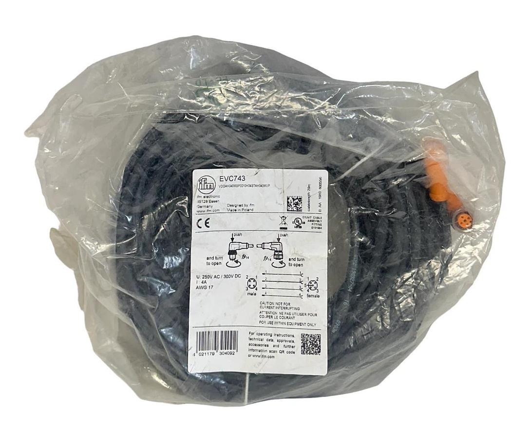 Used IFM VDOAH040MSP0010H04STAH040MSP / EVC743 CONNECTOR CABLE 20M 250VAC/300VDC NSFS