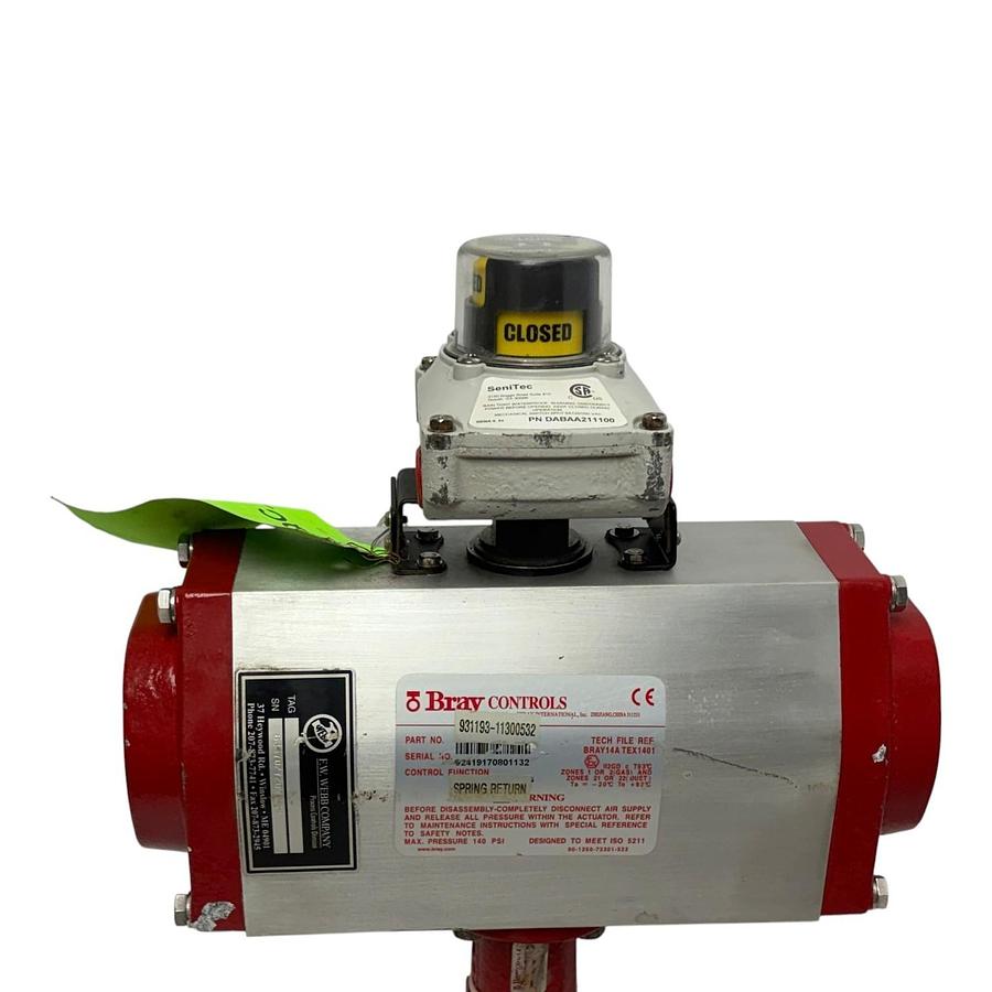 Used Bray 4" Butterfly Valve Series 31 Actuator 931193-11300522 SeniTec Limit Switch
