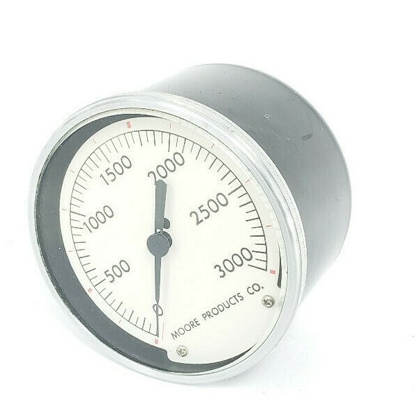 Used MOORE PRODUCTS 0-3000 PSI PRESSURE GAUGE, CALIBRATED FOR 3.00-15.00 PSI