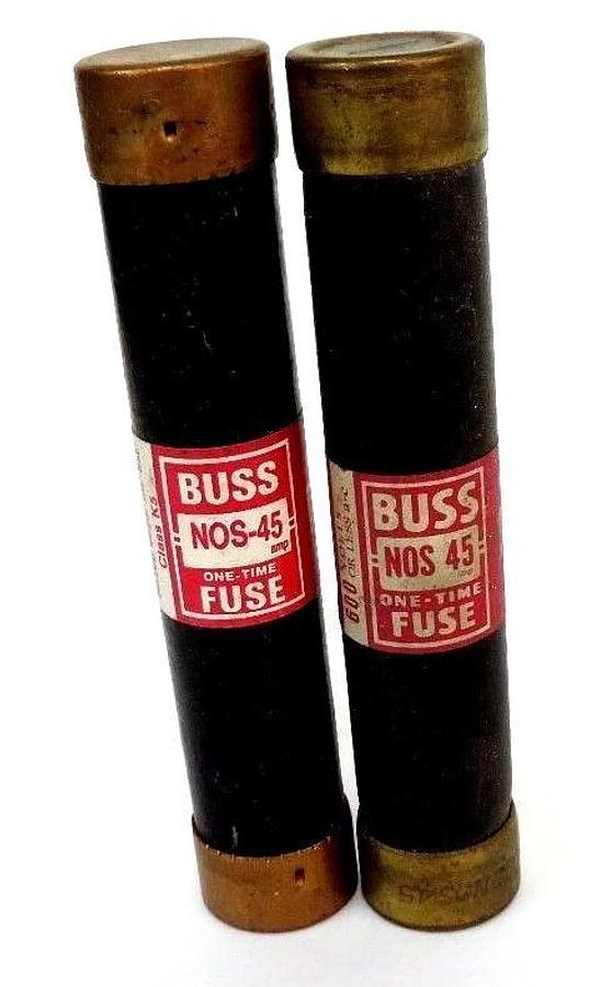 Used LOT OF 2 COOPER BUSSMANN BUSS NOS-45 ONE-TIME FUSES NOS45