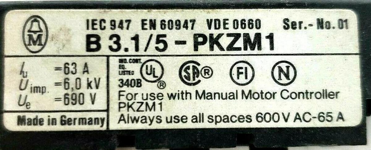 Used LOT OF KLOCKNER MOELLER B3.1/5-PKZM1 3-PHASE LINK BUS BARS B315PKZM1