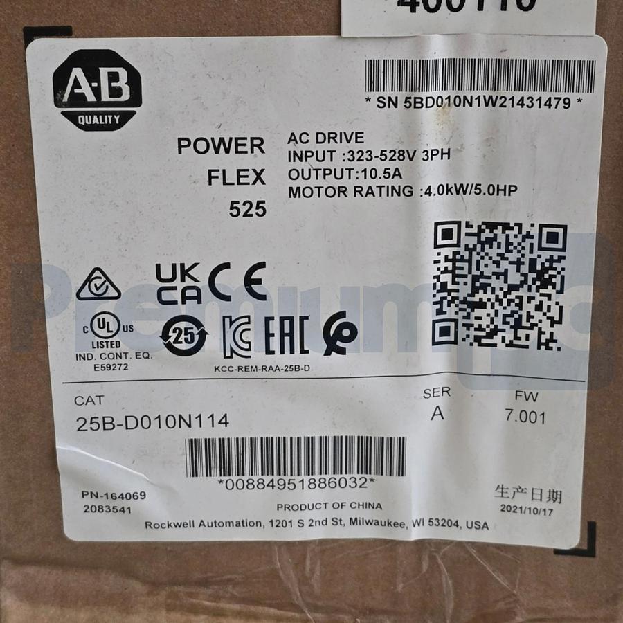 Used Surplus Allen Bradley 25B-D010N114 /A PowerFlex 525 5HP 480V AC Drive F/W 7.001