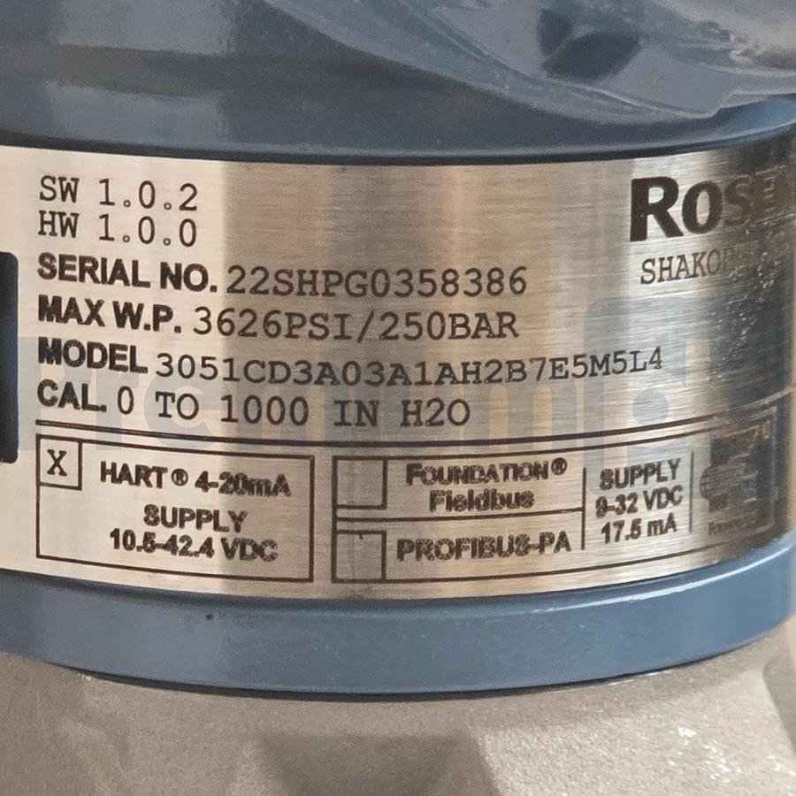 Rosemount 3051 Smart Pressure Transmitter 0-1000inH2O 3051CD3A03A1AH2B7E5M5L4