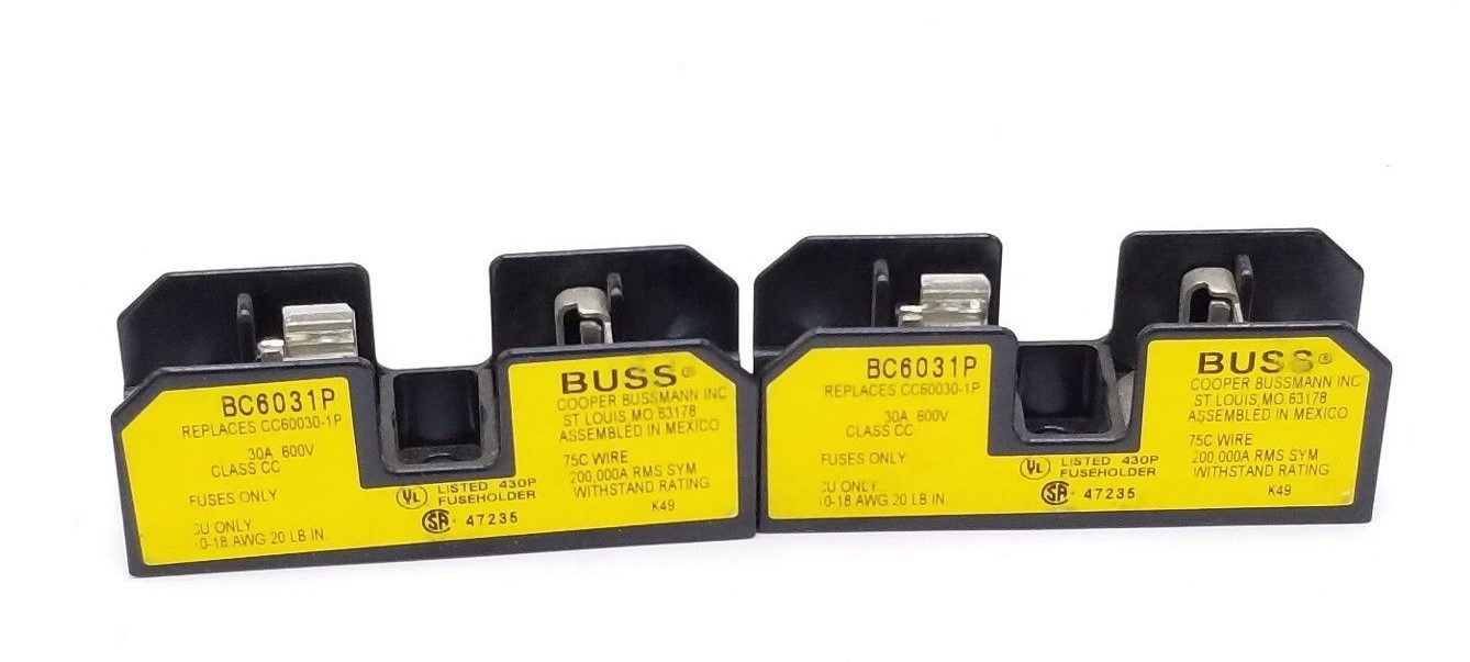 Used LOT OF 2 BUSS BC6031P FUSEHOLDERS, 30A, 600V, 1P