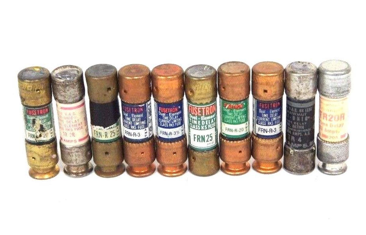 Used LOT OF 10 FUSETRON FUSES FRNR2, TR4, FRNR312, FRNR20, FRN25, FRNR25, TR20R, TR2R