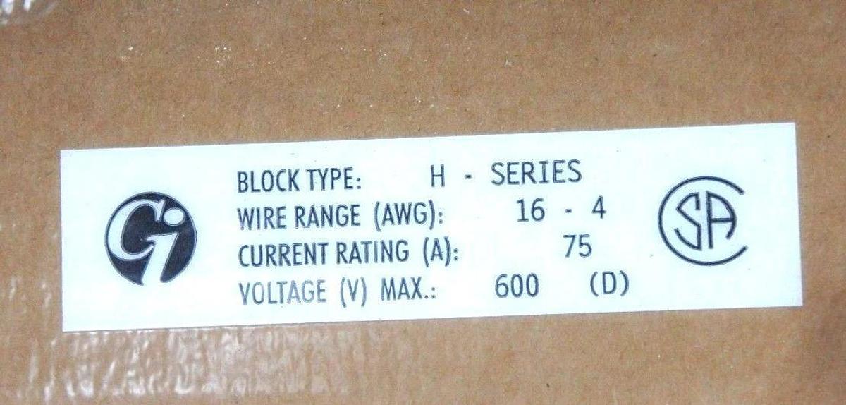 Used LOT OF 6 NIB CI CURTIS 260020000 BLOCK TYPE H-SERIES H-20, 600V, 75A, 16-4AWG