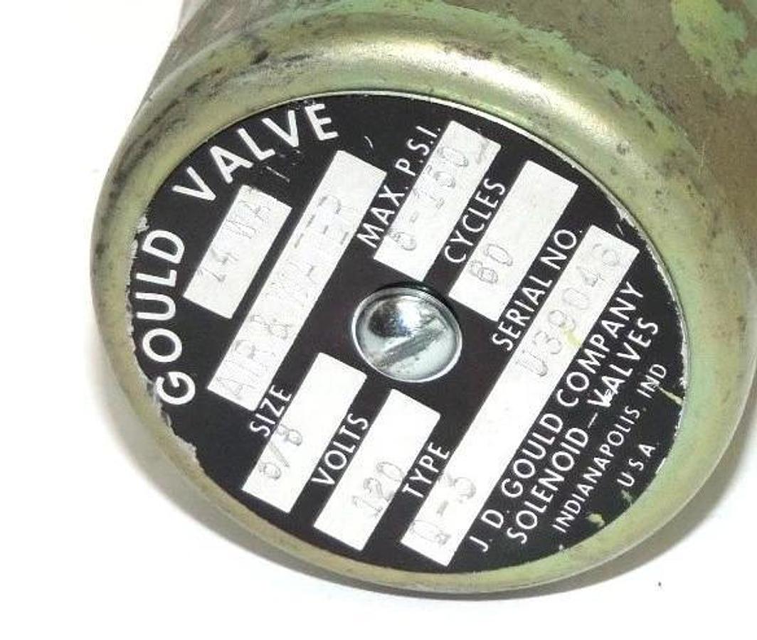 Used GOULD COMPANY TYPE Q-3 3/8" SOLENOID VALVE 5-150 MAX PSI 120 V