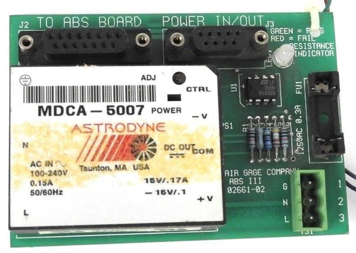 Used AIR GAGE COMPANY 02661-02 BOARD ABS III W/ ASTRODYNE MDCA-5007 POWER SUPPLY