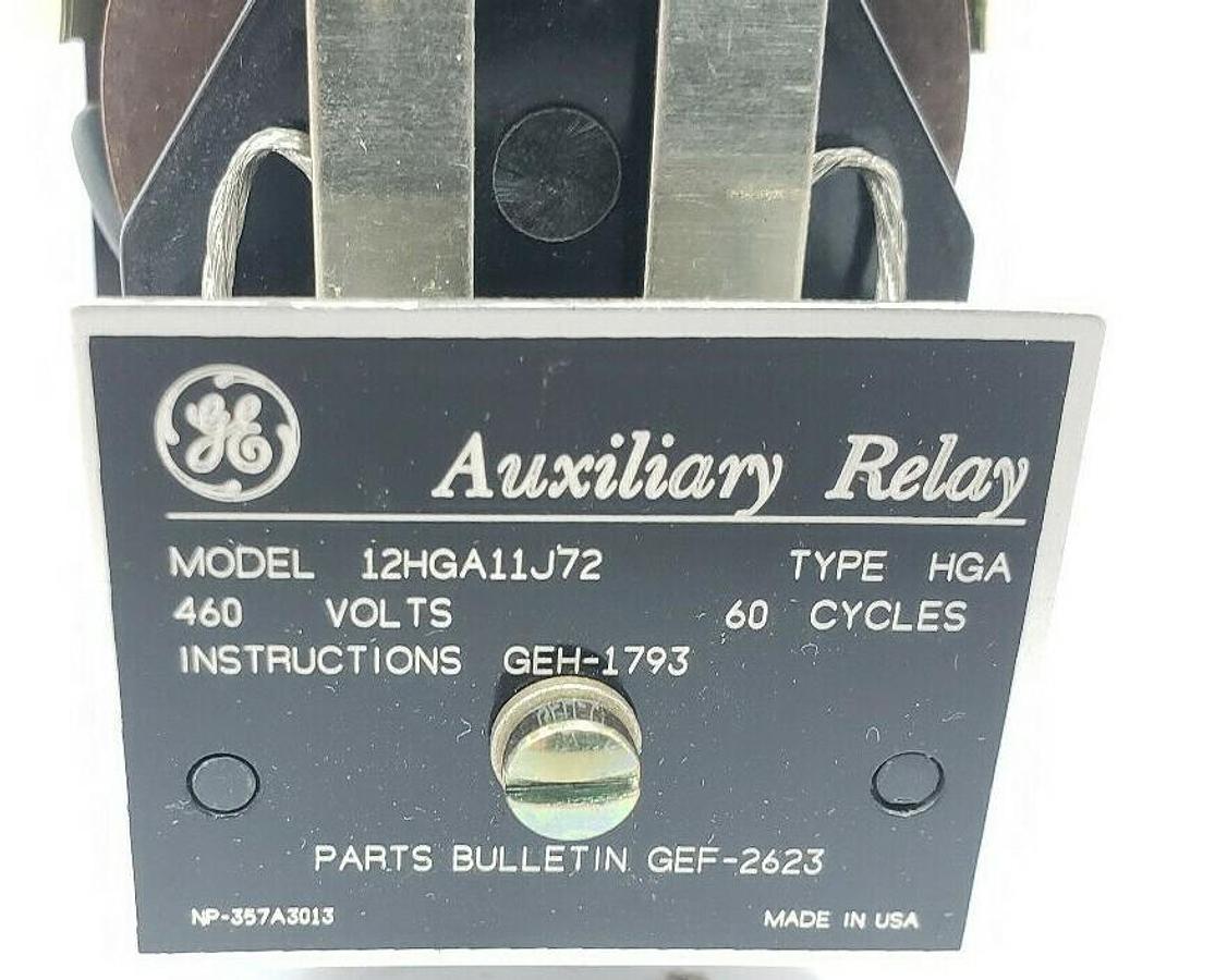 Used GENERAL ELECTRIC 12-HGA11J72 AUXILIARY RELAY 460V, TYPE HGA, 60CYCLE, 12HGA11J72