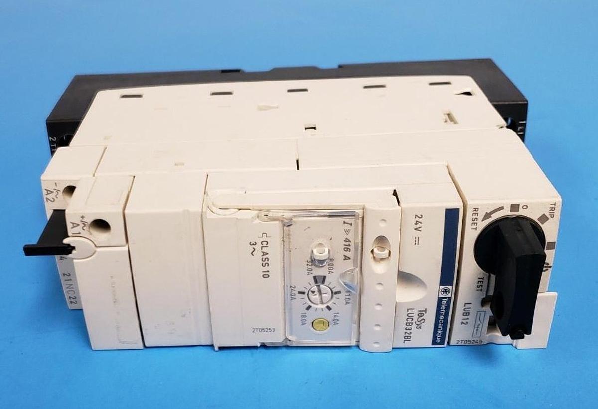 Used NEW TELEMECANIQUE LUB12 MOTOR STARTER W/ LUCB32L CONTROL UNIT & LU9BN11 BLOCK