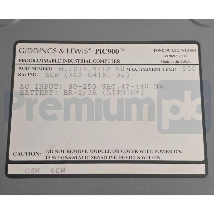 Used Giddings & Lewis M.1016.9712 R0 PiC900 CSM 60W Service Module 502-04151-00 NSNP