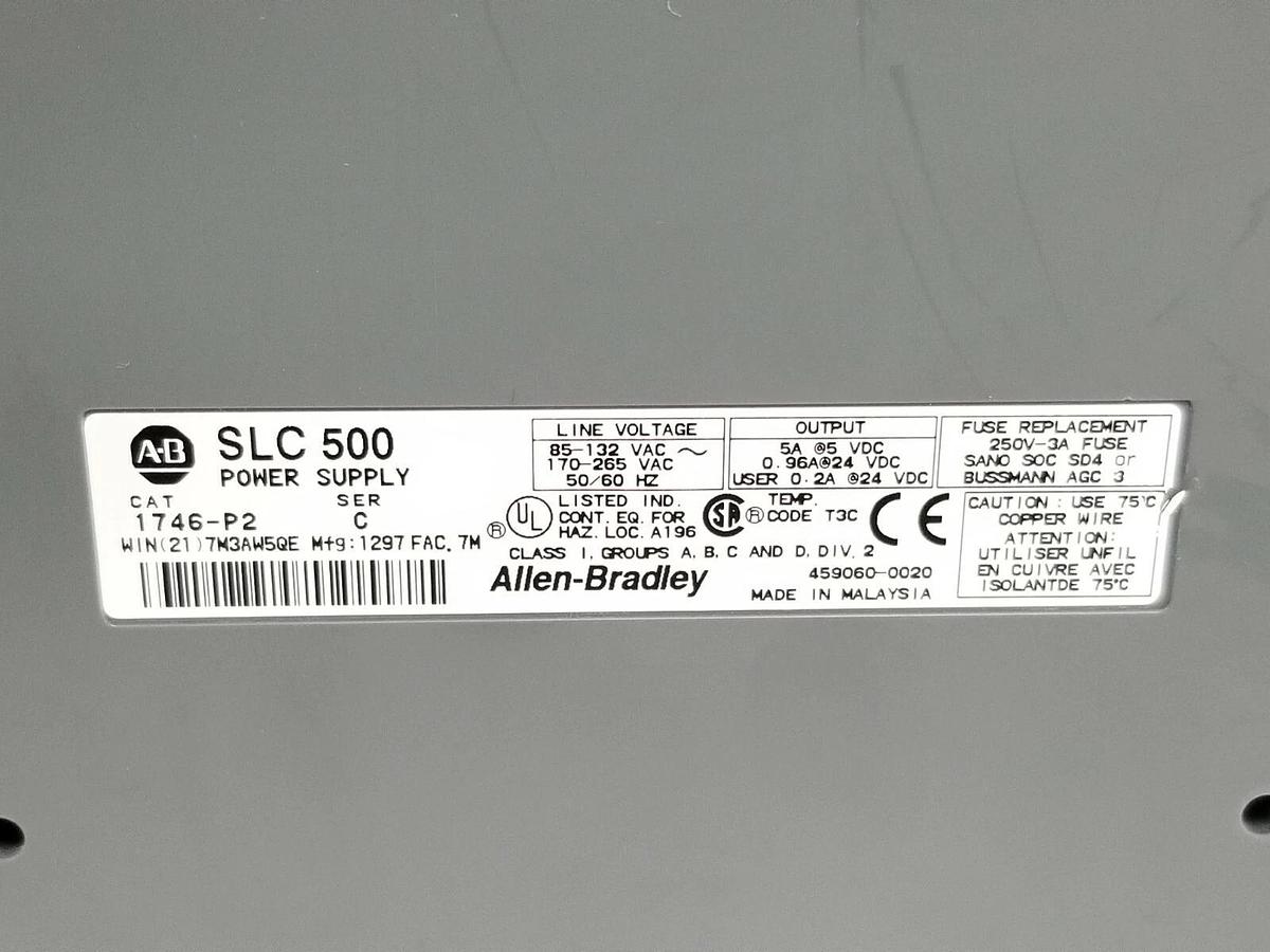 Used ALLEN BRADLEY 1746-A7 SER. B RACK W/ 1746-P2 , 1747-L542 , HSTP1 , HSRV , IB16