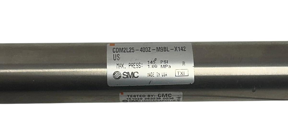 Used SMC CDM2L25-400Z-M9BL-X142 / CDM2L25400ZM9BLX142 PNEUMATIC CYLINDER D-M9B USNP