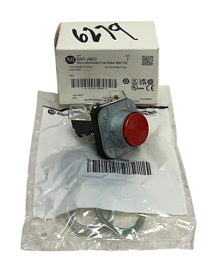 Used ALLEN BRADLEY 800T-A6D2 /T 30mm MOMENTARY PUSH BUTTON 800T FLUSH HEAD RED NSMP