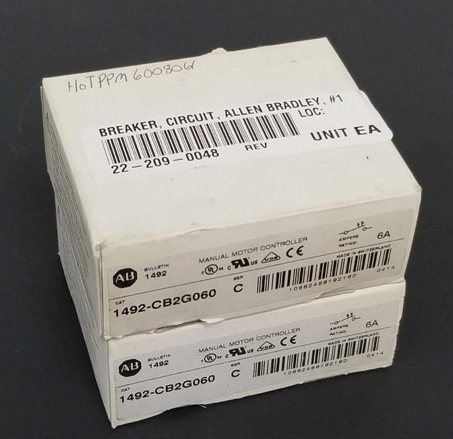 LOT OF 2 NIB ALLEN BRADLEY 1492-CB2G060 CIRCUIT BREAKERS SER. C 6A 1492CB2G060