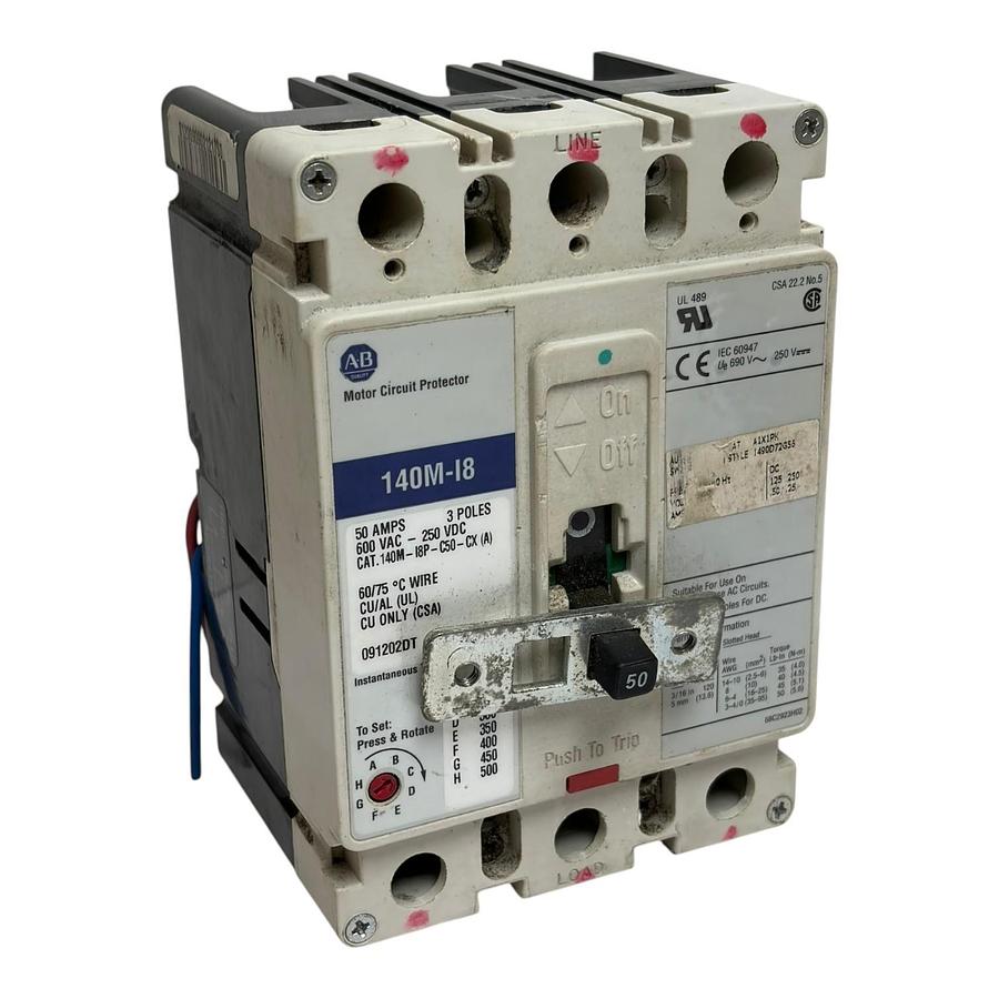 Used Allen-Bradley 140M-I8 Motor Circuit Protector 50A 3 Pole Breaker 140M-I8P-C50-CX
