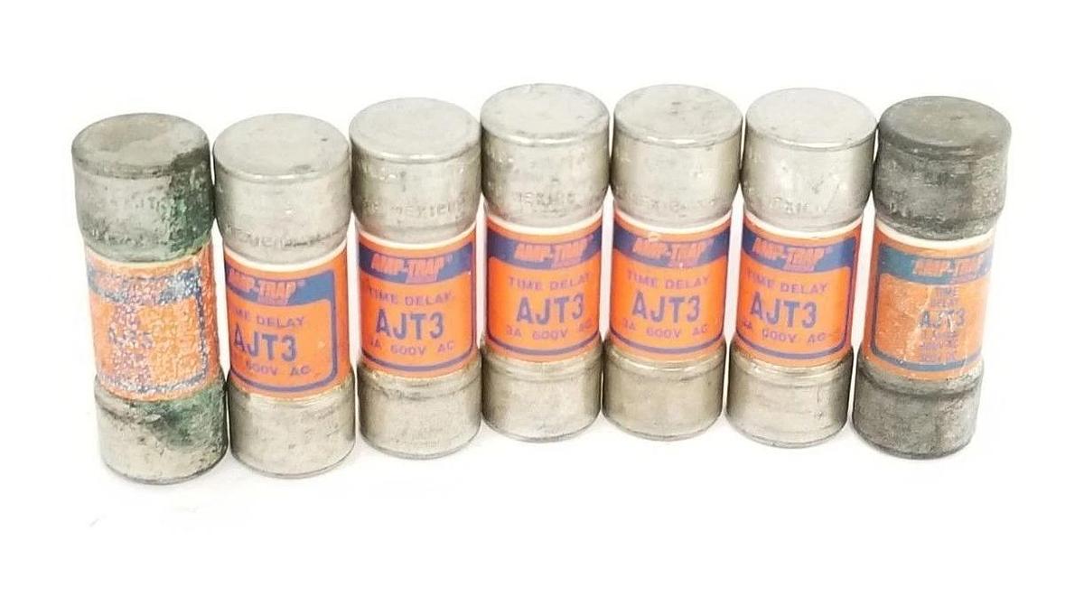 Used LOT OF 7 FERRAZ SHAWMUT AJT3 AMP-TRAP 2000 TIME DELAY FUSES 6A, 600V
