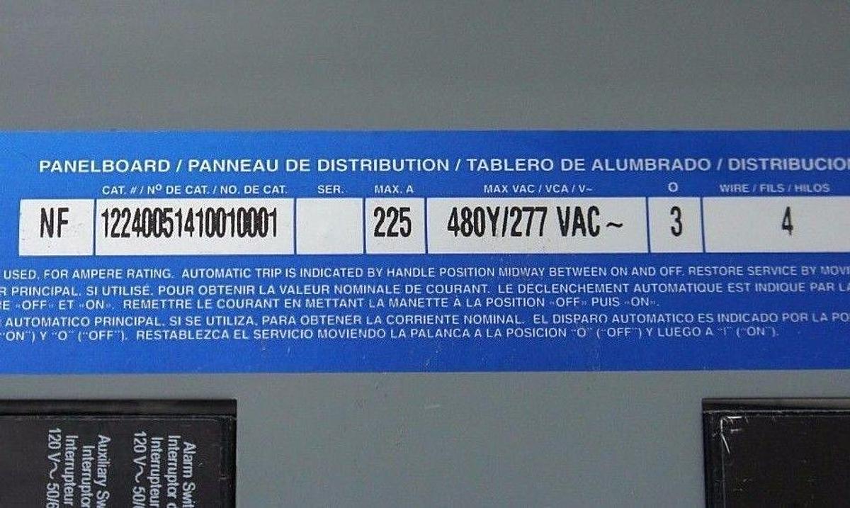 Used NIB SQUARE D 12240051410010001 NF PANELBOARD 3P 225A W/ 10 EDB34030AABA BREAKERS