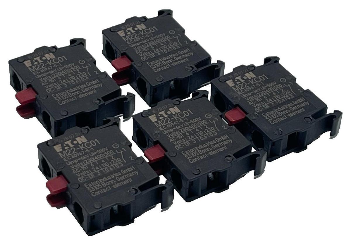Used LOT OF 5 Eaton M22-KC01 22.5mm Contact Block 1 NC for M22 Pushbutton, NSNP