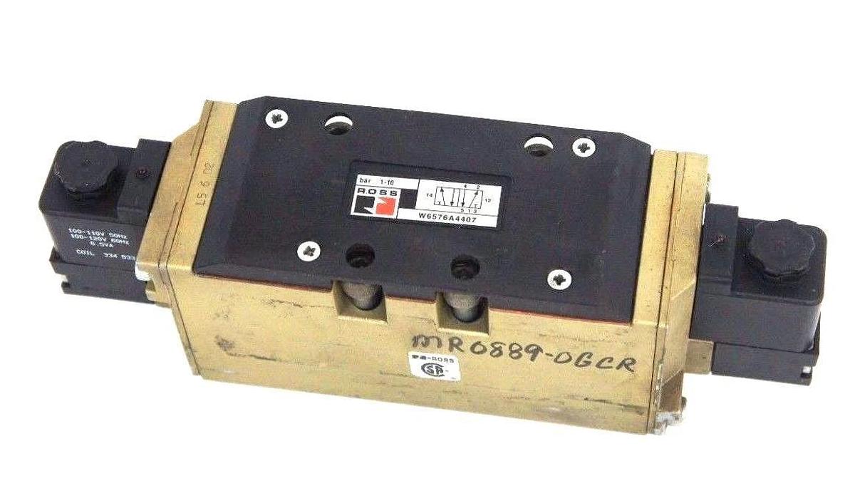 Used ROSS CONTROLS W6576A4407 DOUBLE SOLENOID PILOT VALVE W/ 334-B33 COILS