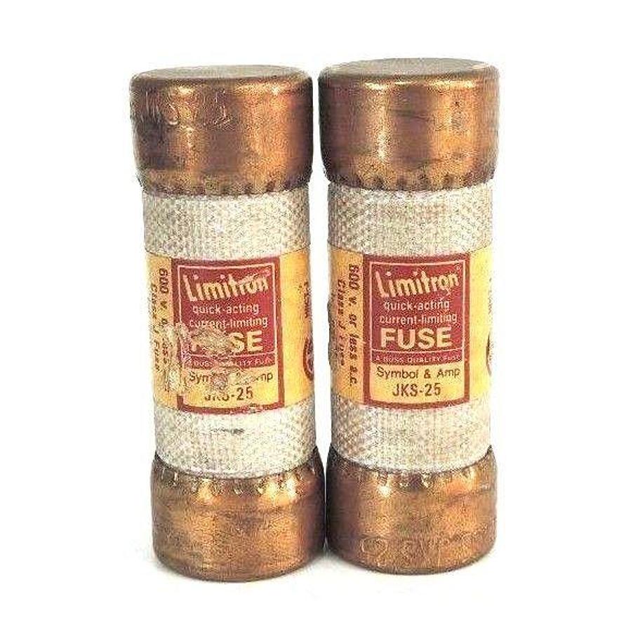 Used LOT OF 2 LIMITRON JKS-25 QUICK ACTING CURRENT LIMITING FUSES 600V JKS25