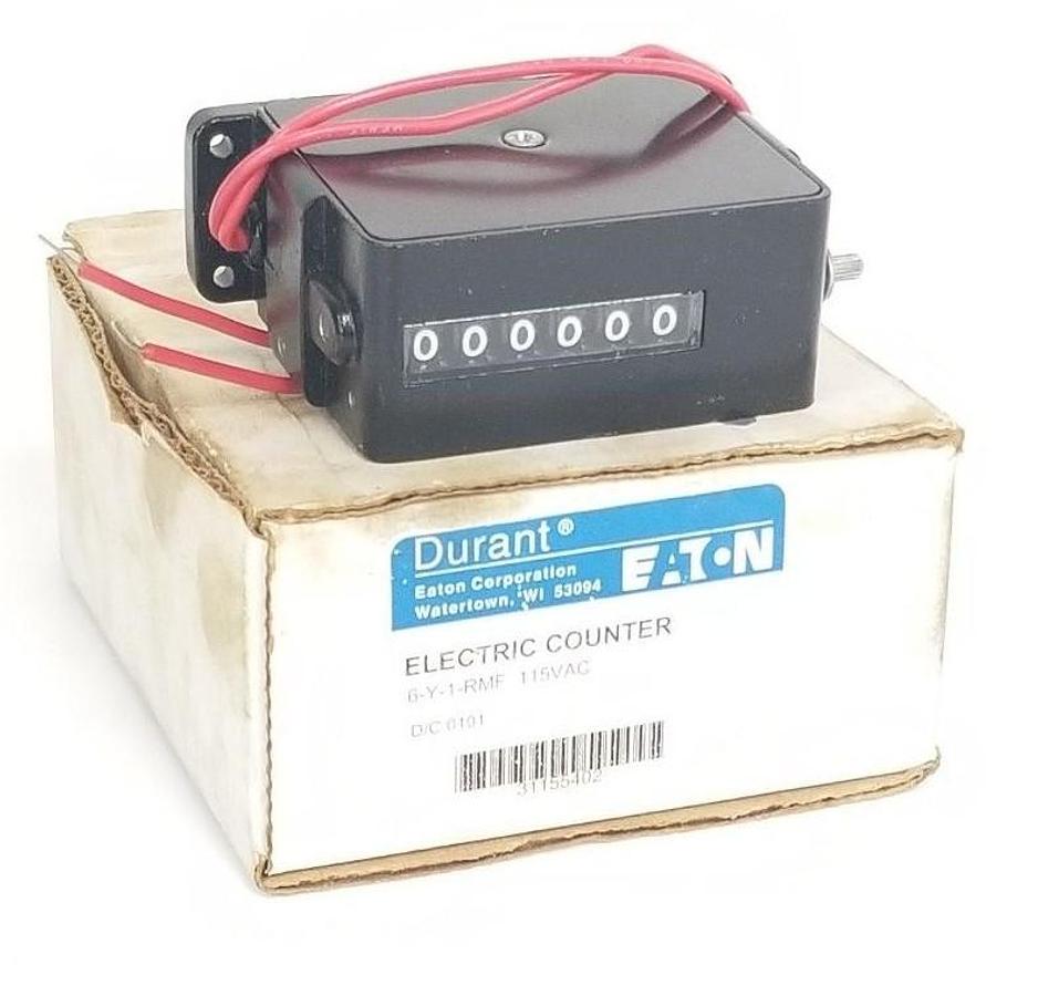 Used NIB EATON DURANT 6-Y-1-RMF 115VAC ELECTRIC COUNTER 31155-402, 6Y1RMF