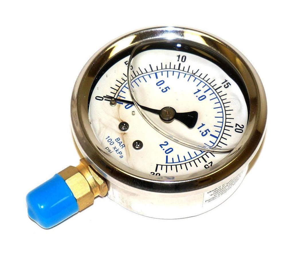 Used NIB BOND 201L-254C PRESSURE GAUGE 2 1/2'' LIQUID FILLED 1/4 NPT BRASS LOWER