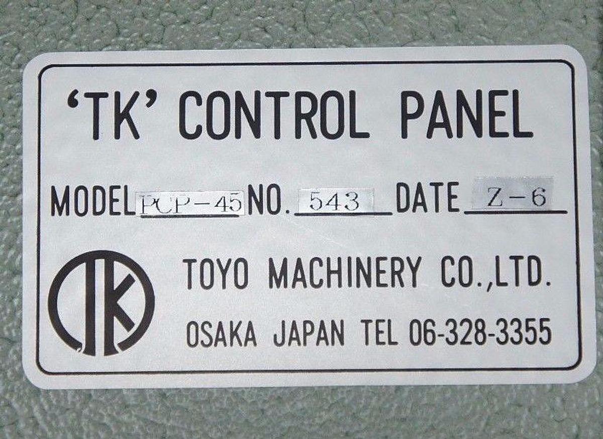 NIB TOYO MACHINERY MODEL: PCP-45 NO. 543 'TK' CONTROL PANEL 543Z6