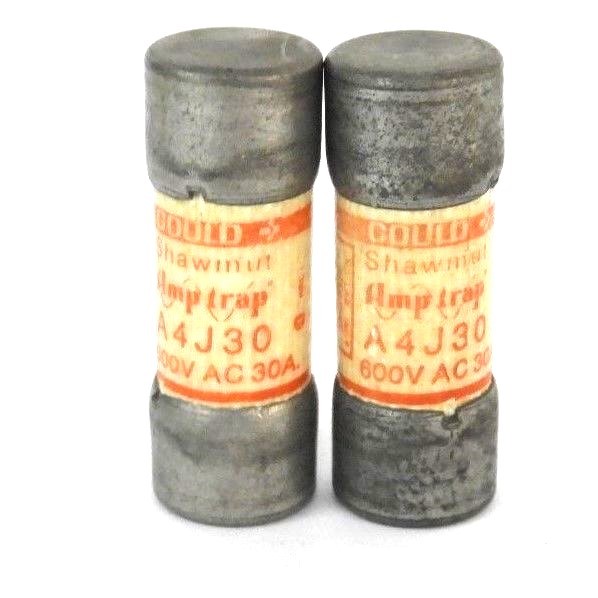 Used LOT OF 2 GOULD SHAWMUT AMPTRAP A4J30 FUSES 600V AC, 30AMP