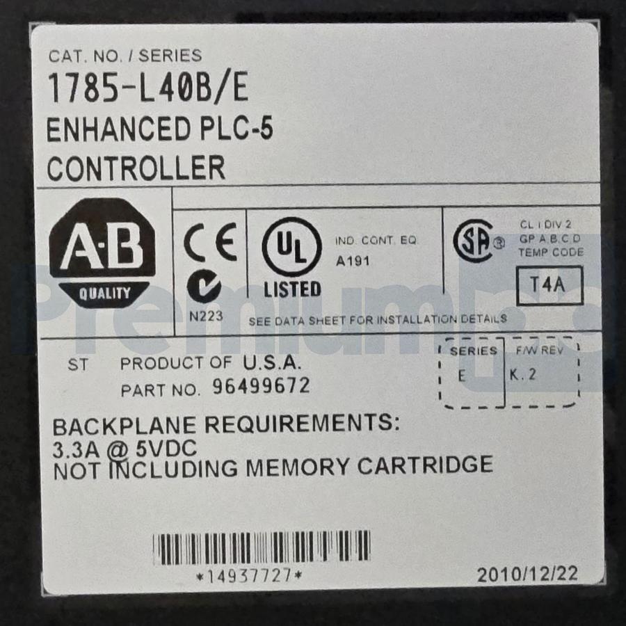 Used ALLEN BRADLEY 1785-L40B/E ENHANCED PLC-5/40 CONTROLLER F/W REV K.2 MFD 2010 NSMP