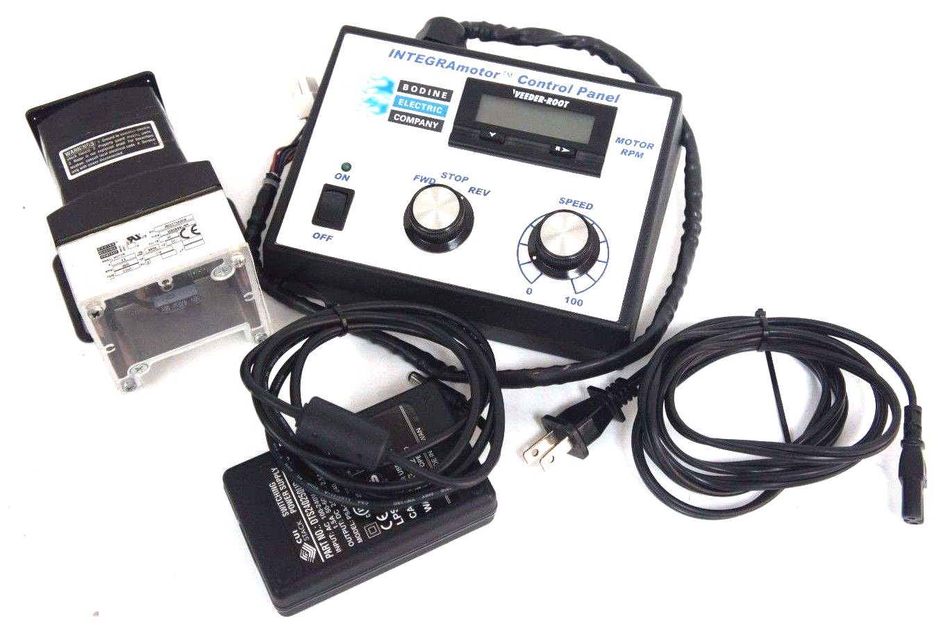 Used BODINE INTEGRAMOTOR CONTROL PANEL W/ 22B2BEBL/SR GEAR MOTOR W/CABLES AND CASE