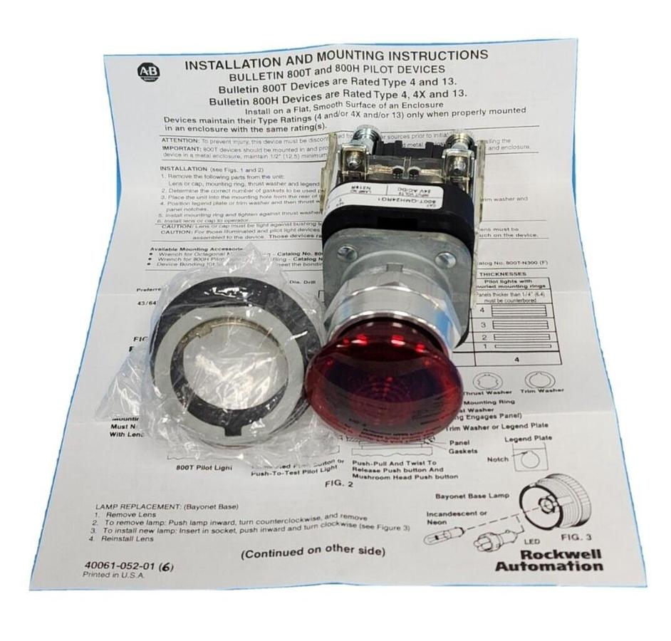 NEW ALLEN BRADLEY 800T-QBH24RG1 /T ILLUMINATED PUSH BUTTON 24V RED 800TQBH24RG1